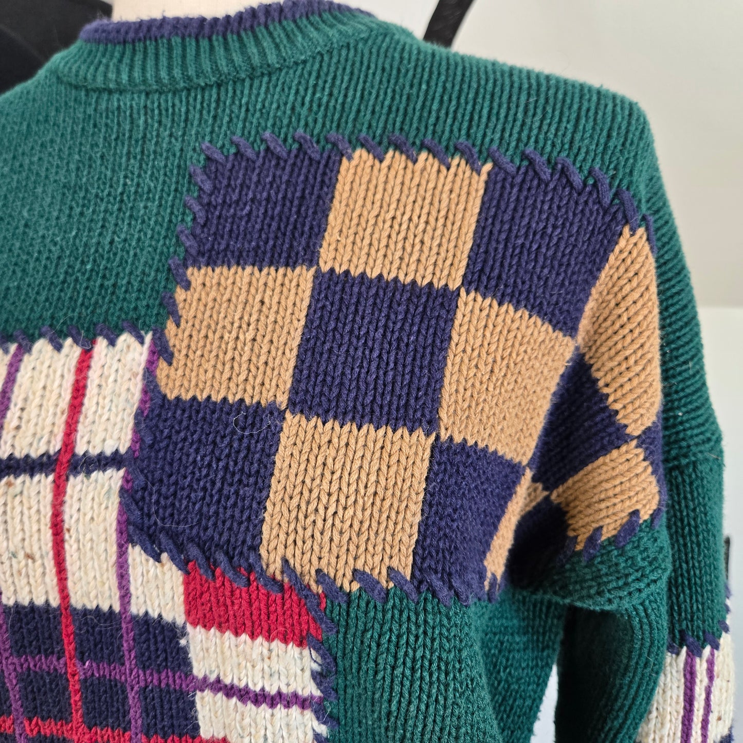 English Sports Shop Bermuda Vintage Plaid Patchwork Sweater - large