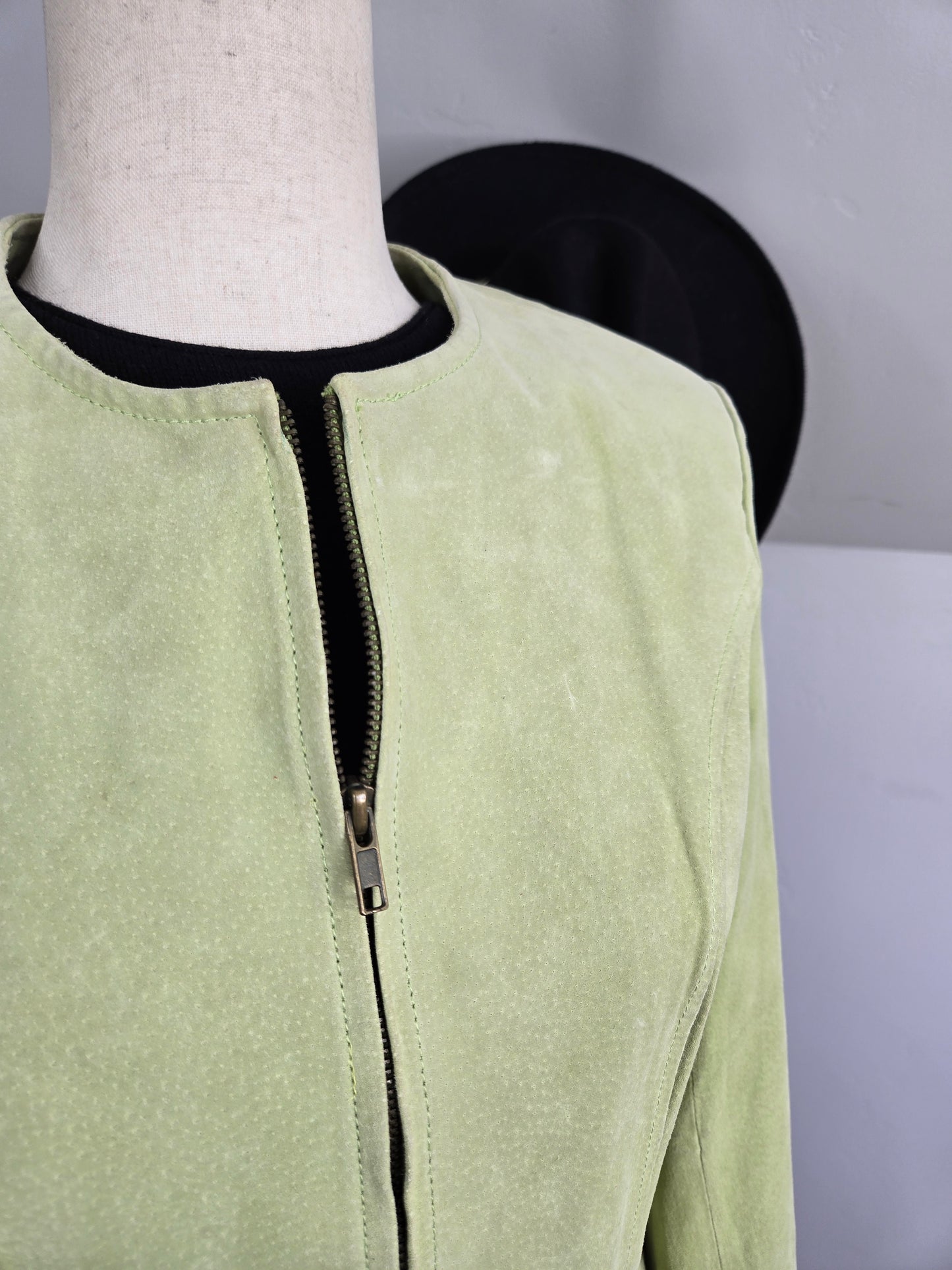 Deadstock Lime Green Suede Leather Fringe Jacket - Meidum