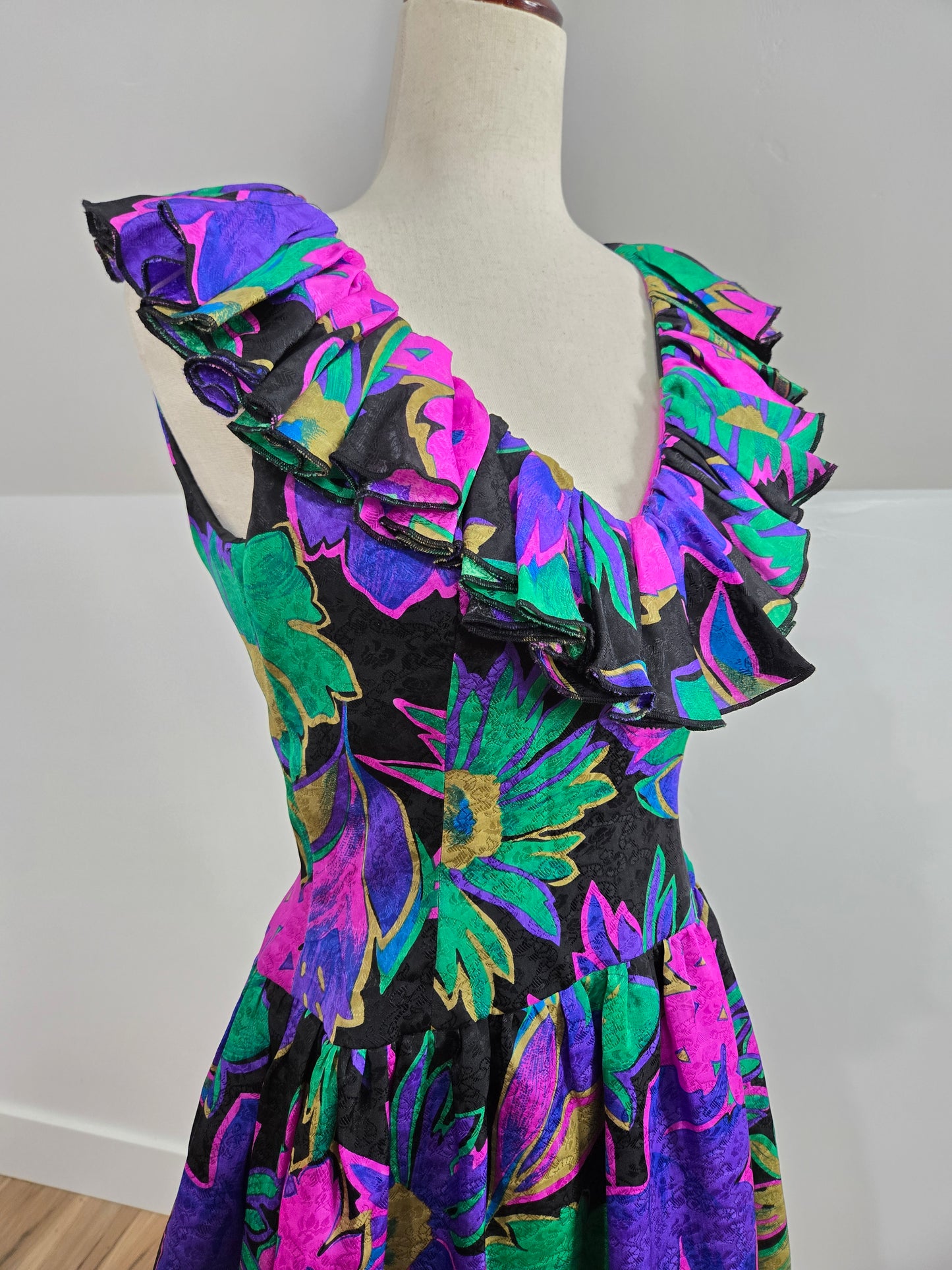 Morton Myles Vintage 1980s Silk Floral Dress - Small