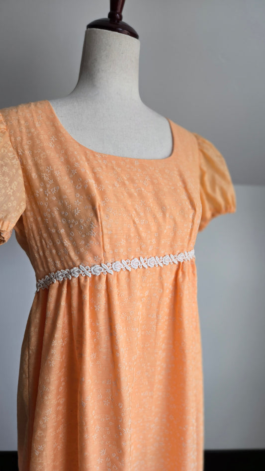 Vintage 1960s Cotton Empire Waist Coquette Peach Dress - medium
