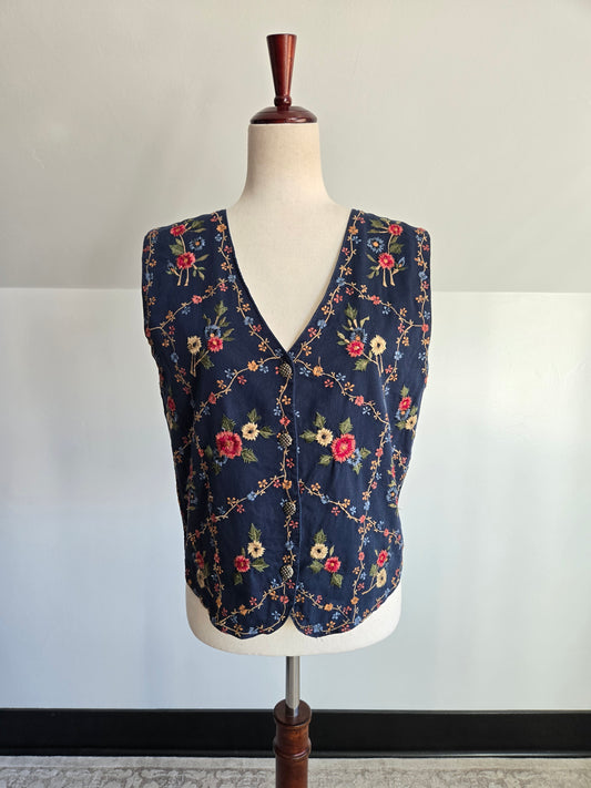 Casual Corner 90s Floral Embroidered Vest - M/L