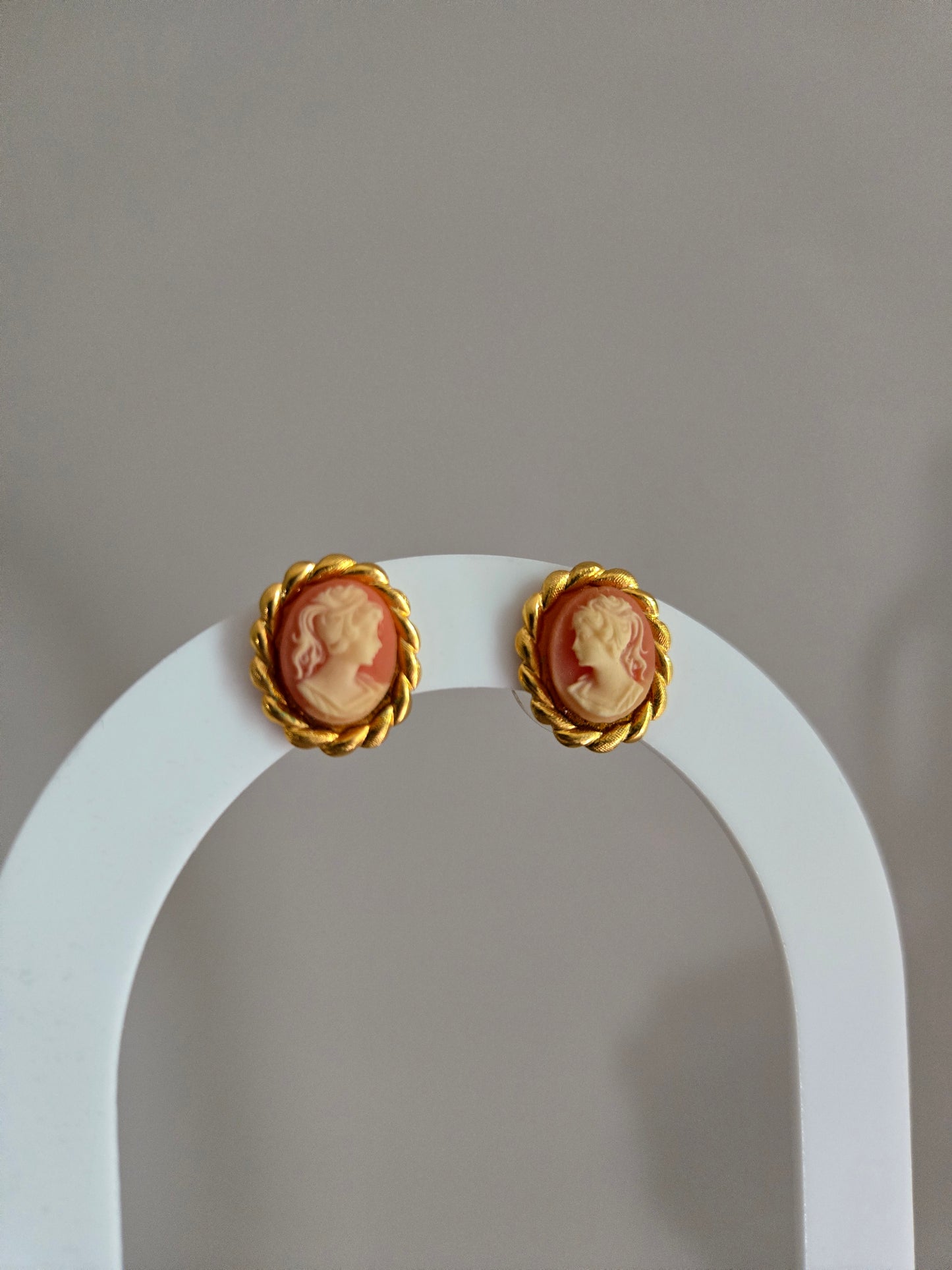 Vintage Cameo Dust Red and Ivory Earrings - Post Back