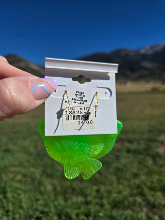 Deadstock Cara Mia Lime Green Rubber Large Tropical Fish Earrings - #1
