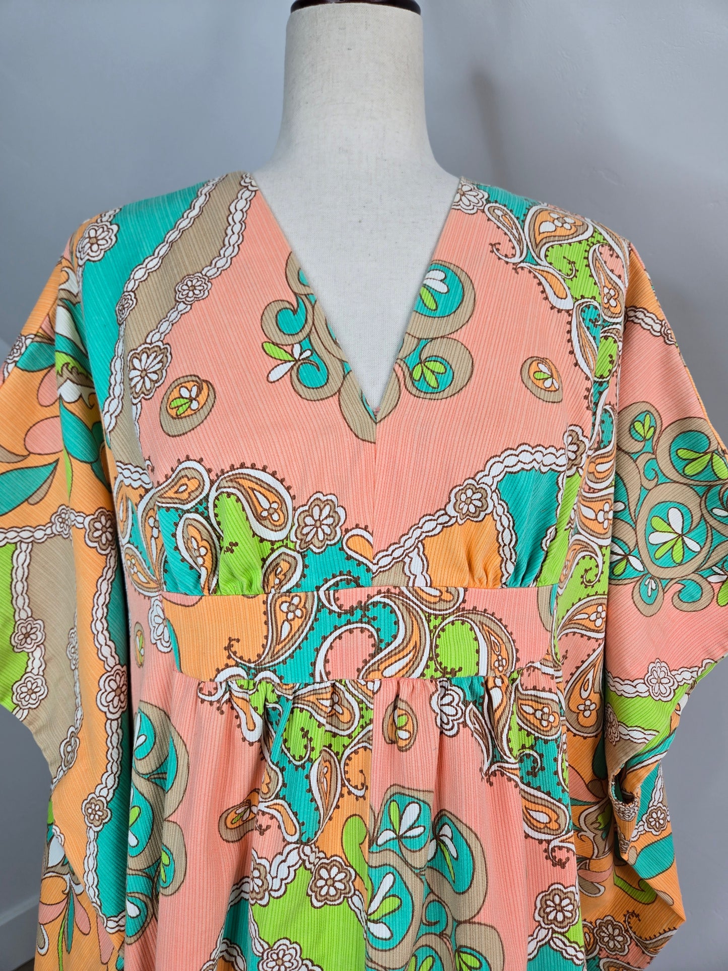 Neon and Pastel Psychedelic Print 1960s Kaftan - OS