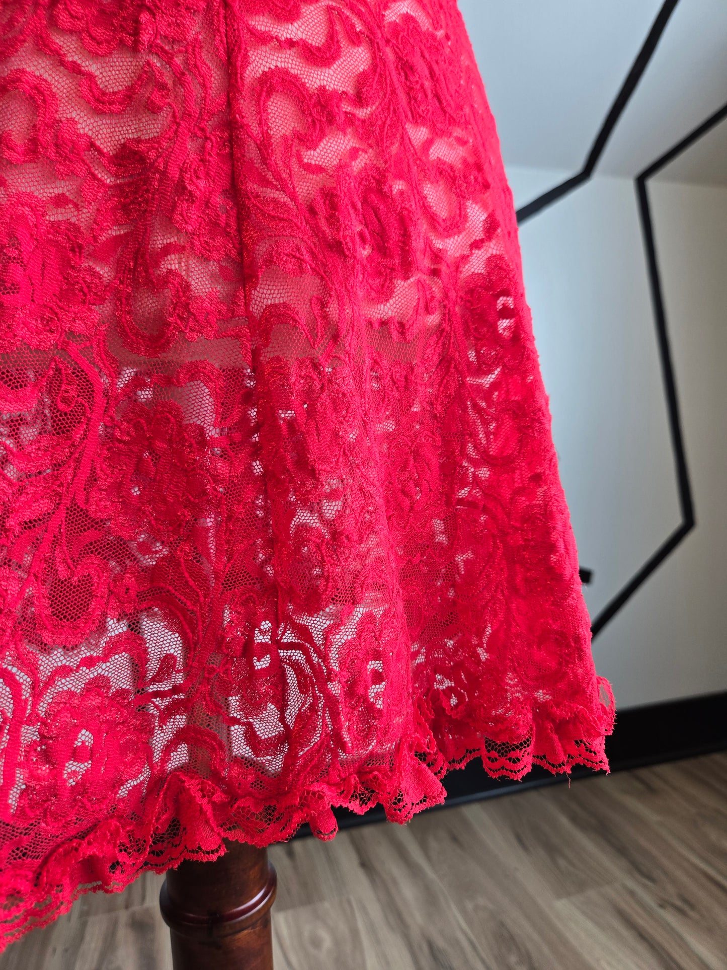 Inner Most Vintage Red Lace Shear Dress with Boning in Bust - medium