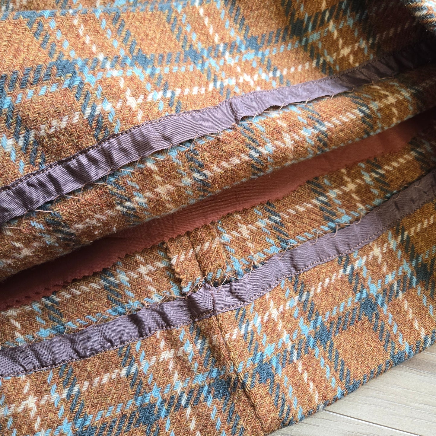 Vintage 1950s Handmade Burnt Orange and Teal Wool Mini Skirt - 27" waist