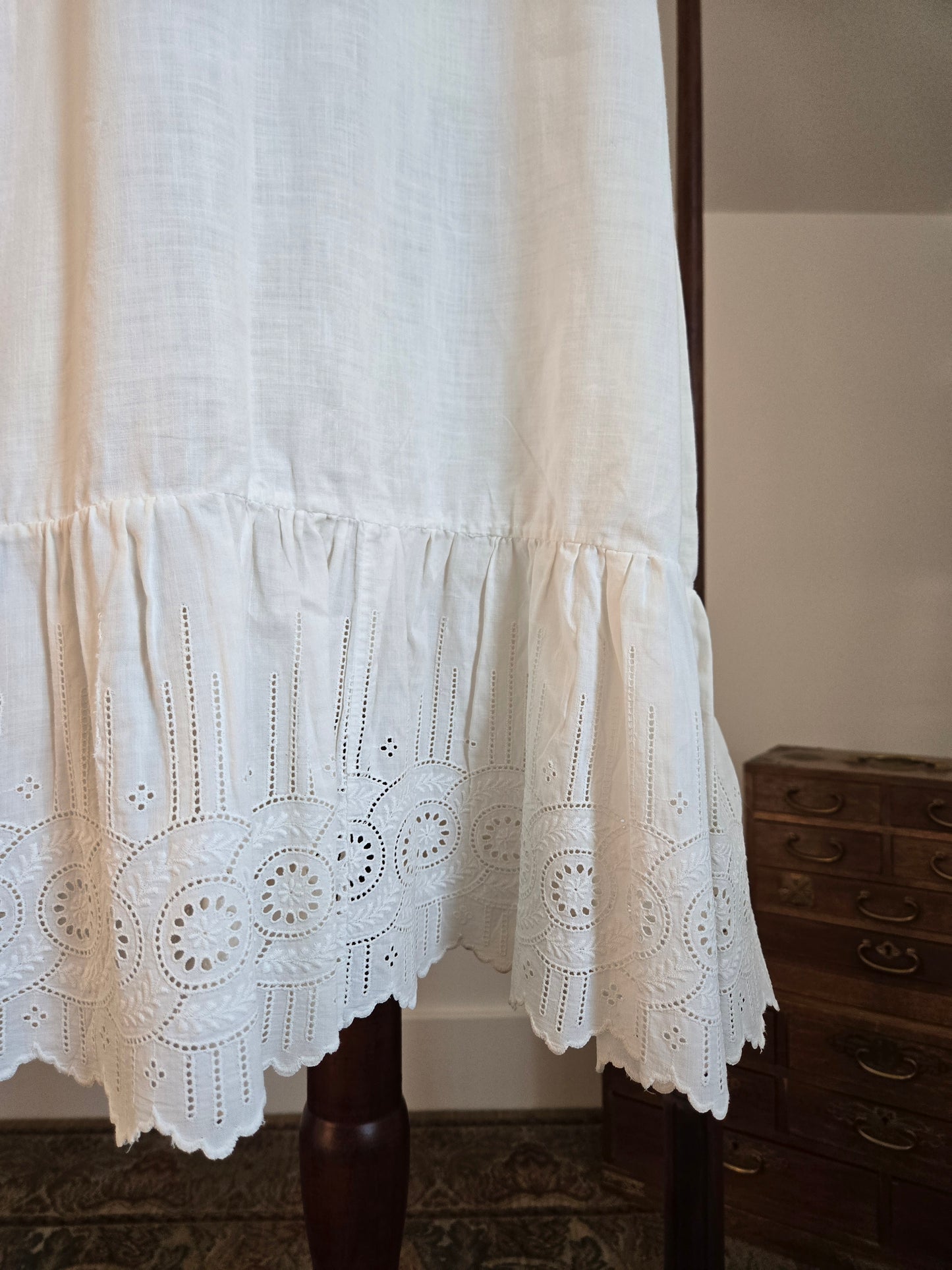 Vintage White Delicate Cotton Lace Slip Dress - small