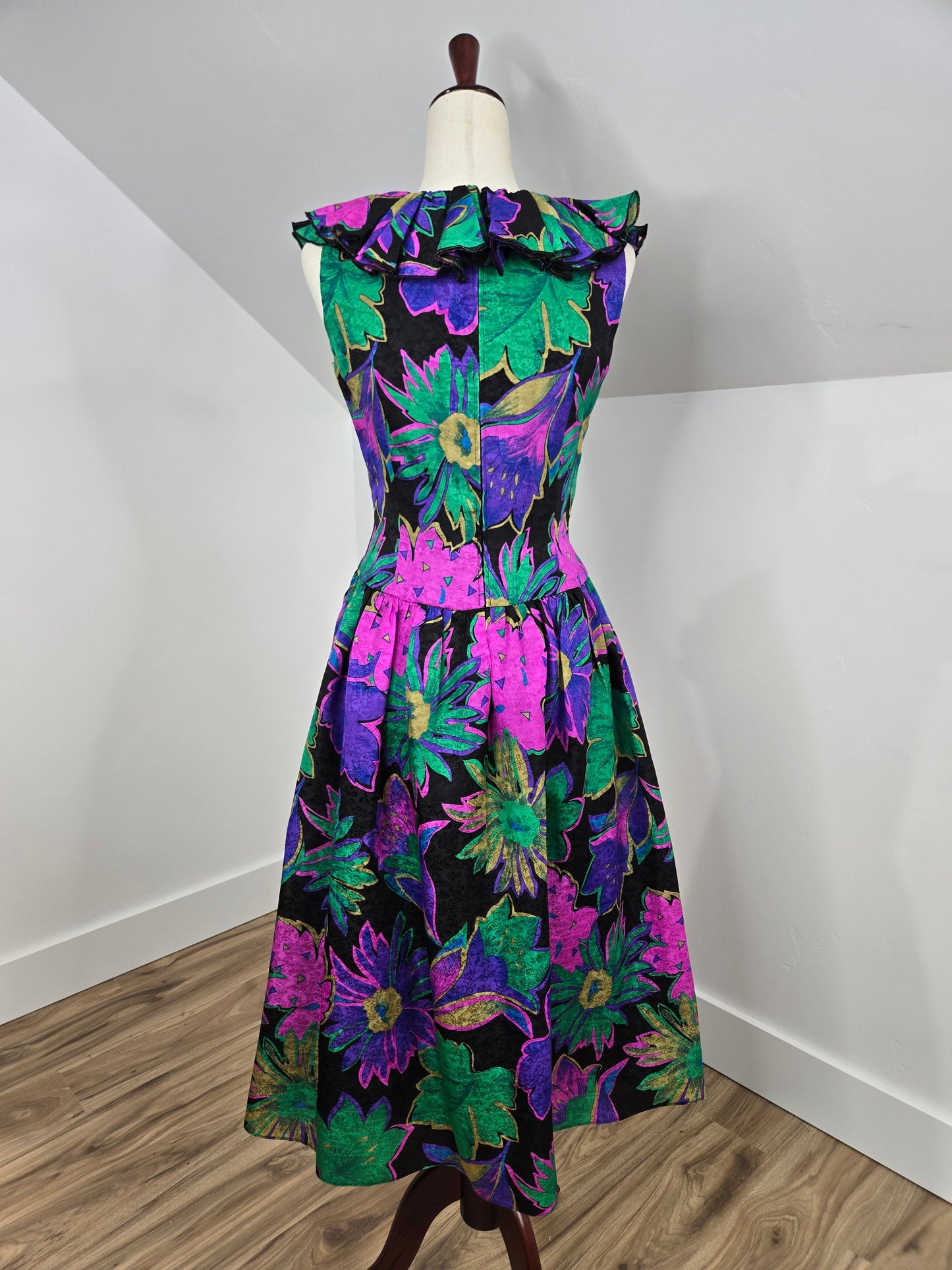 Morton Myles Vintage 1980s Silk Floral Dress - Small