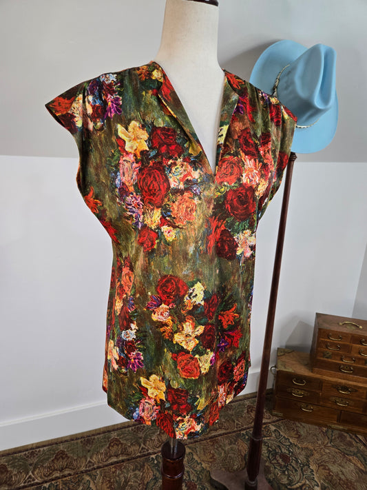 Vintage 70s Romantic Garden Print Sleeveless Top - large