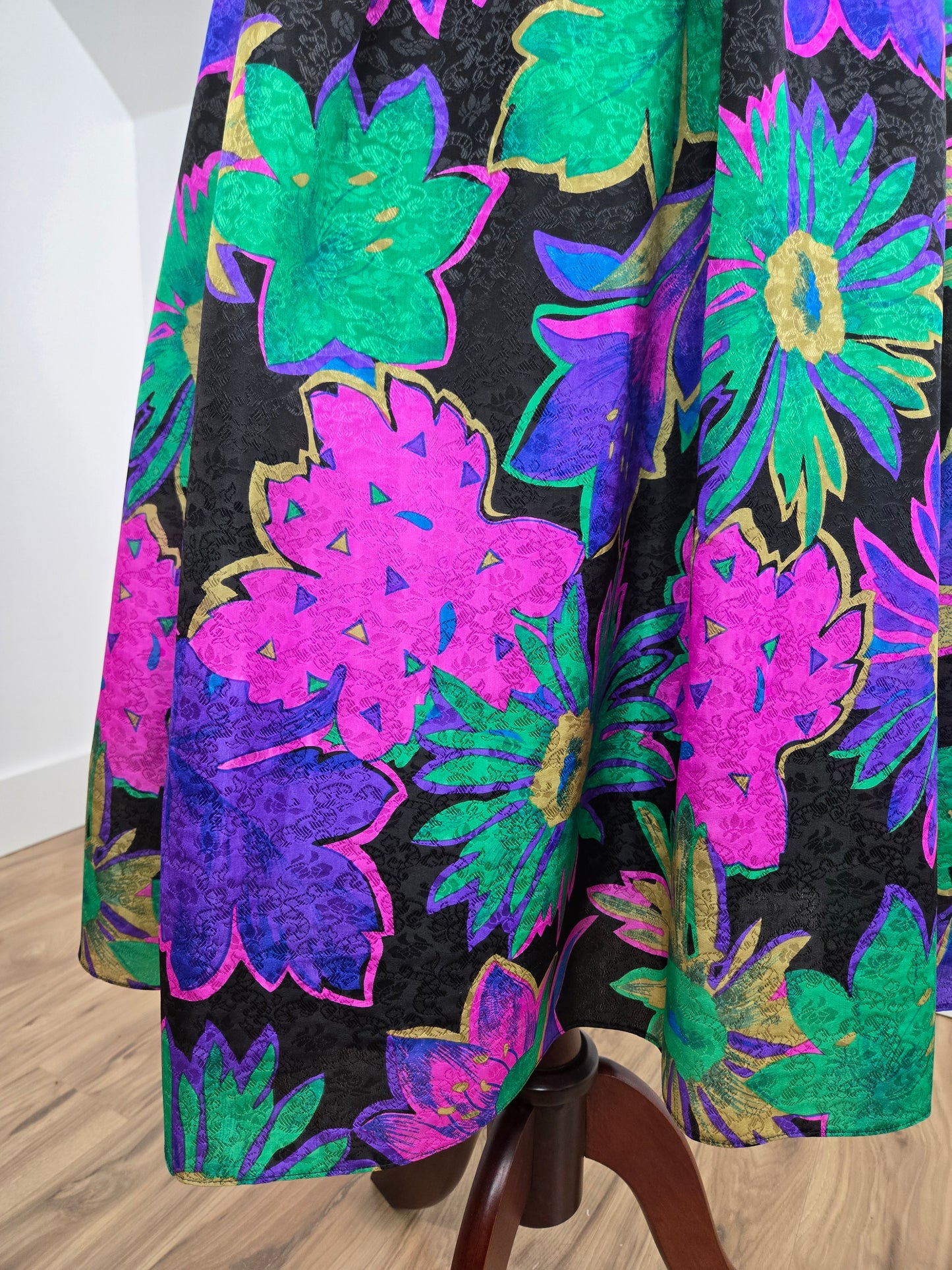 Morton Myles Vintage 1980s Silk Floral Dress - Small