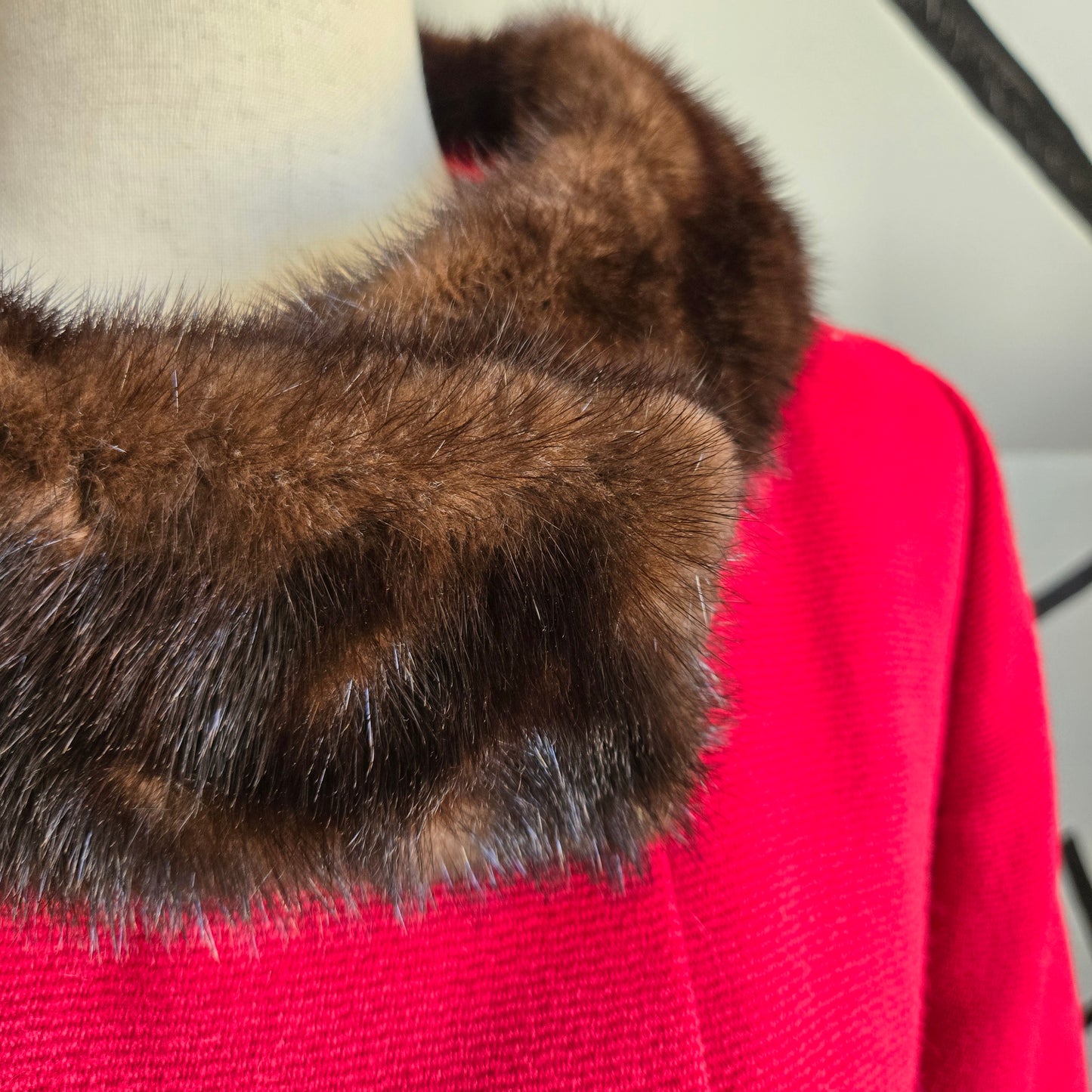 Holly Gab 1960s Red Australian Worsted Wool and Mink Fur Swing Coat - Medium