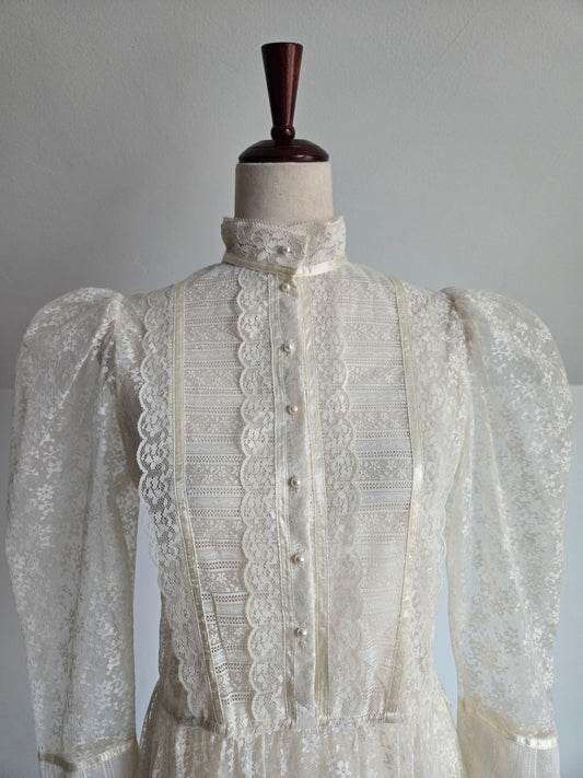 Gunne Sax Vintage Fully Shear Lace Dress - Medium