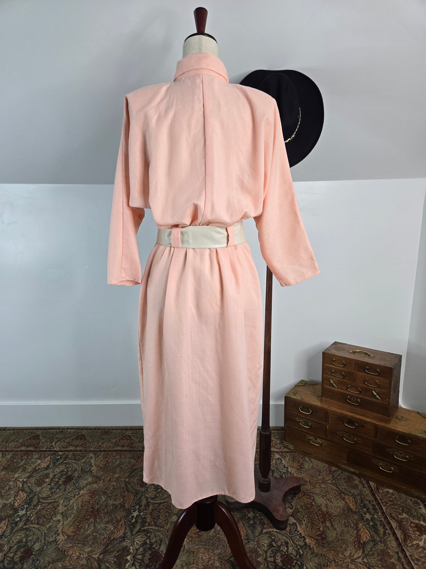 Bedford Fair Vintage 80s Pale Pink Pleated Dress - Medium