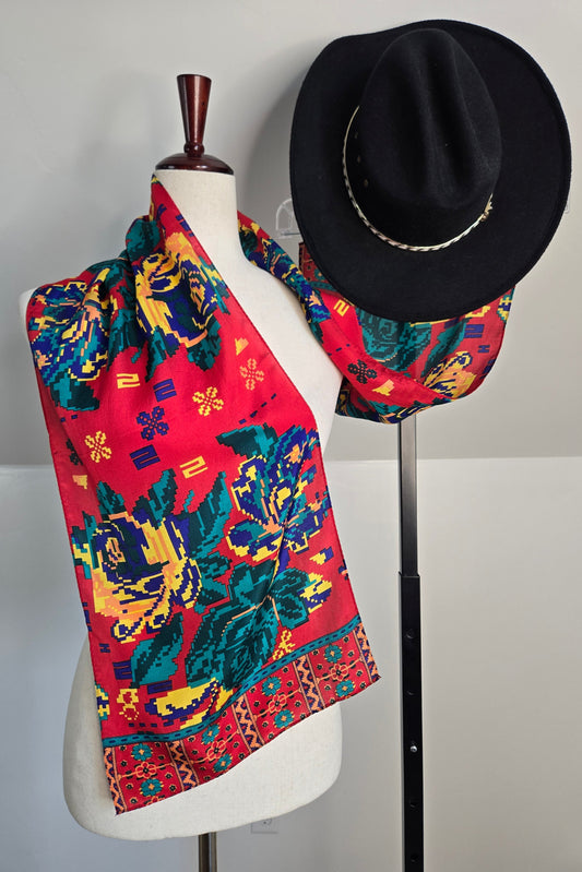 Vintage 100% Silk Made in Japan Red Digi Floral Scarf
