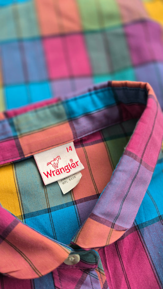 Wrangler Vintage 70s Colorful Plaid Button Down Top - large