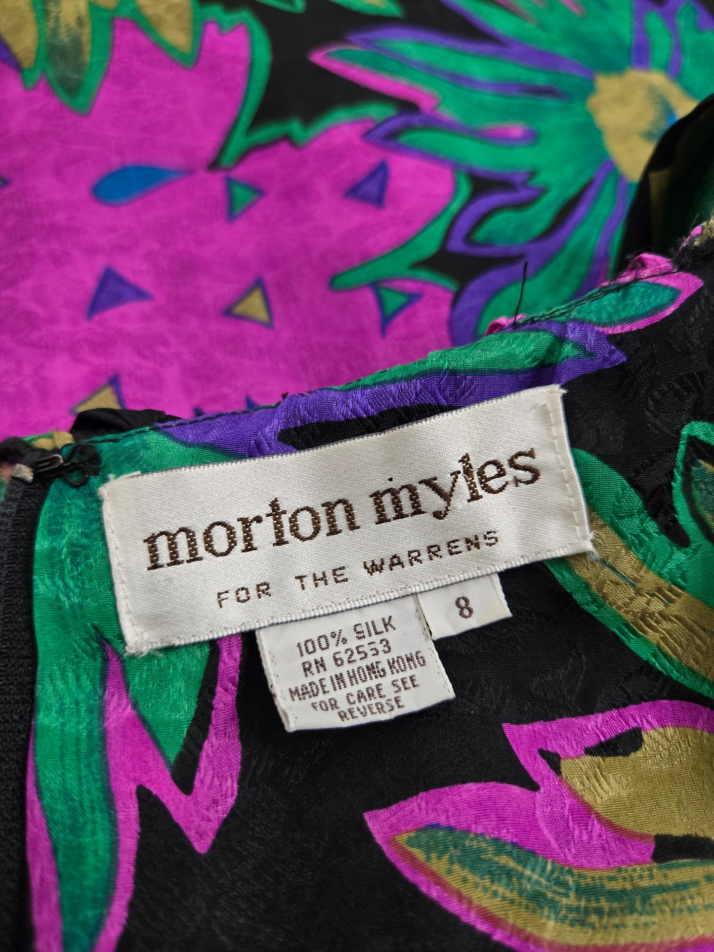 Morton Myles Vintage 1980s Silk Floral Dress - Small