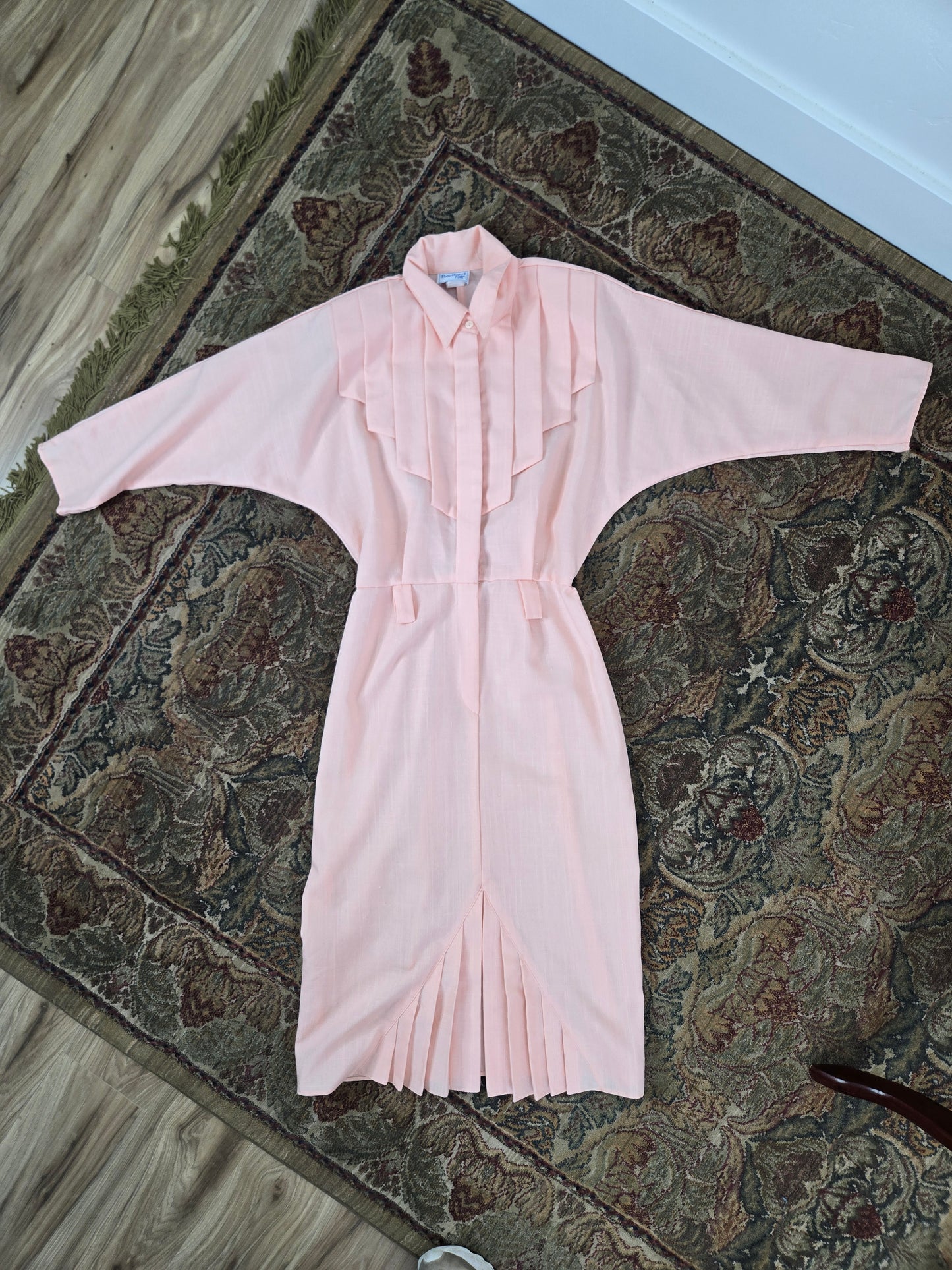 Bedford Fair Vintage 80s Pale Pink Pleated Dress - Medium