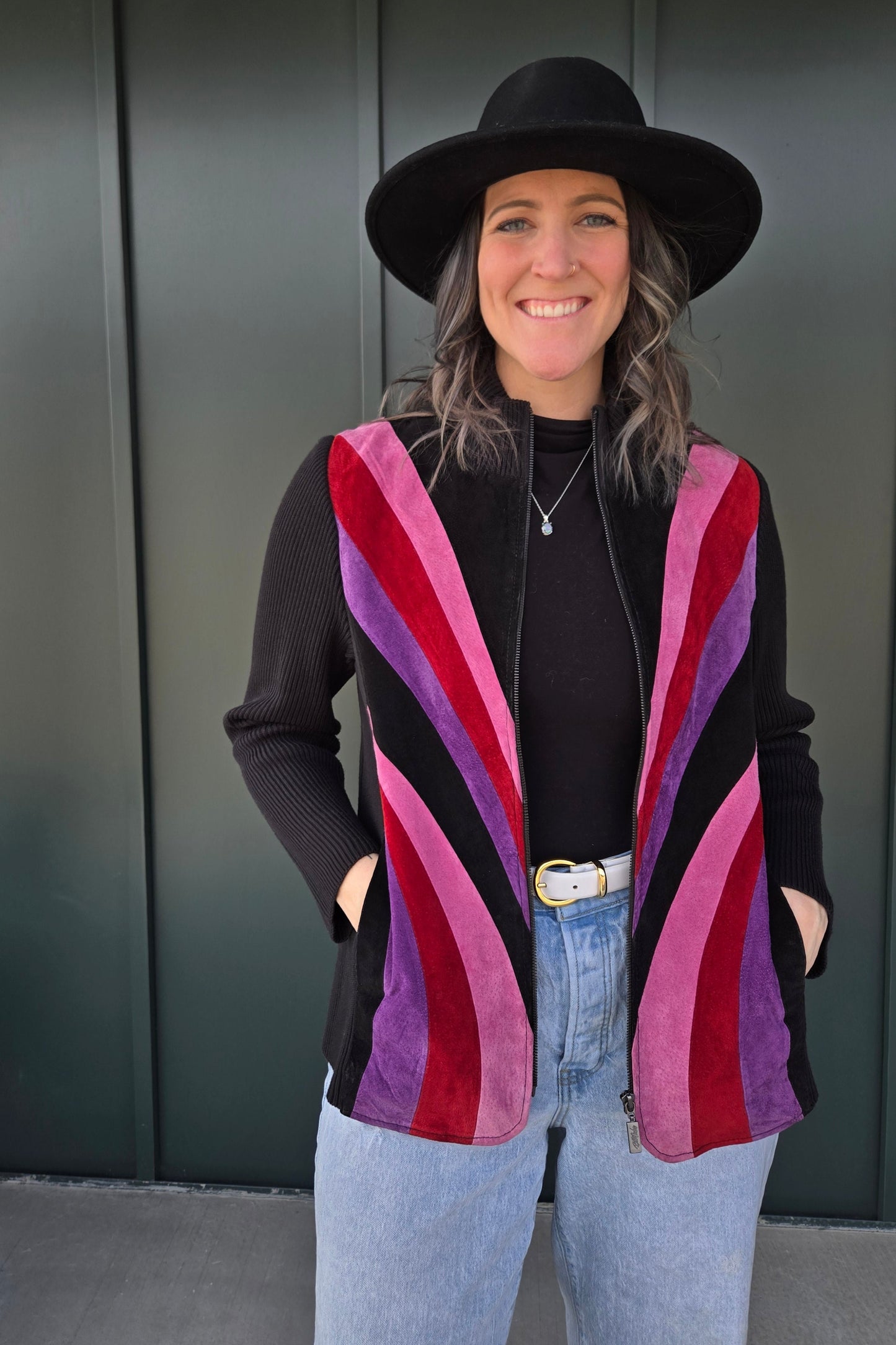 Bob Mackie Vintage Retro Patchwork Pink Leather Jacket - medium