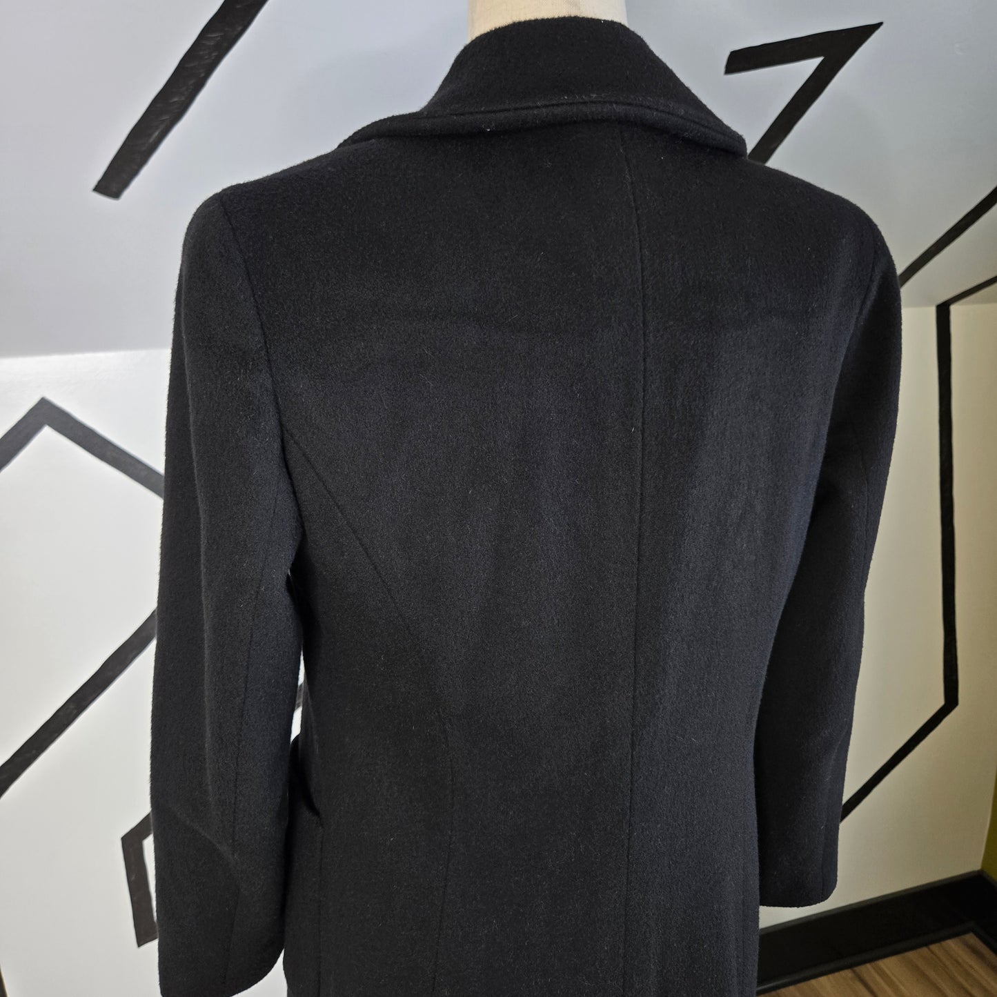 Perry Ellis Vintage Black Merino Wool Long Peacoat - size 8