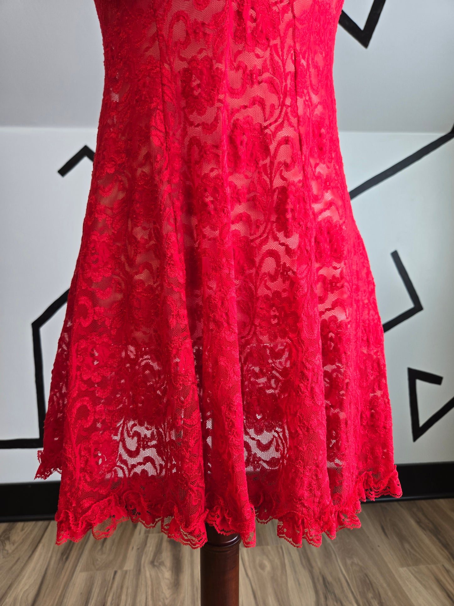 Inner Most Vintage Red Lace Shear Dress with Boning in Bust - medium