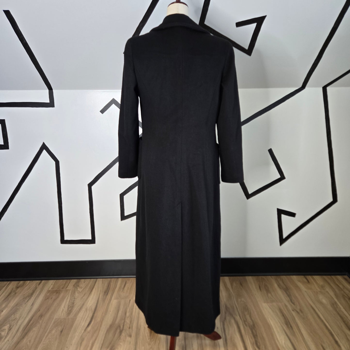 Perry Ellis Vintage Black Merino Wool Long Peacoat - size 8