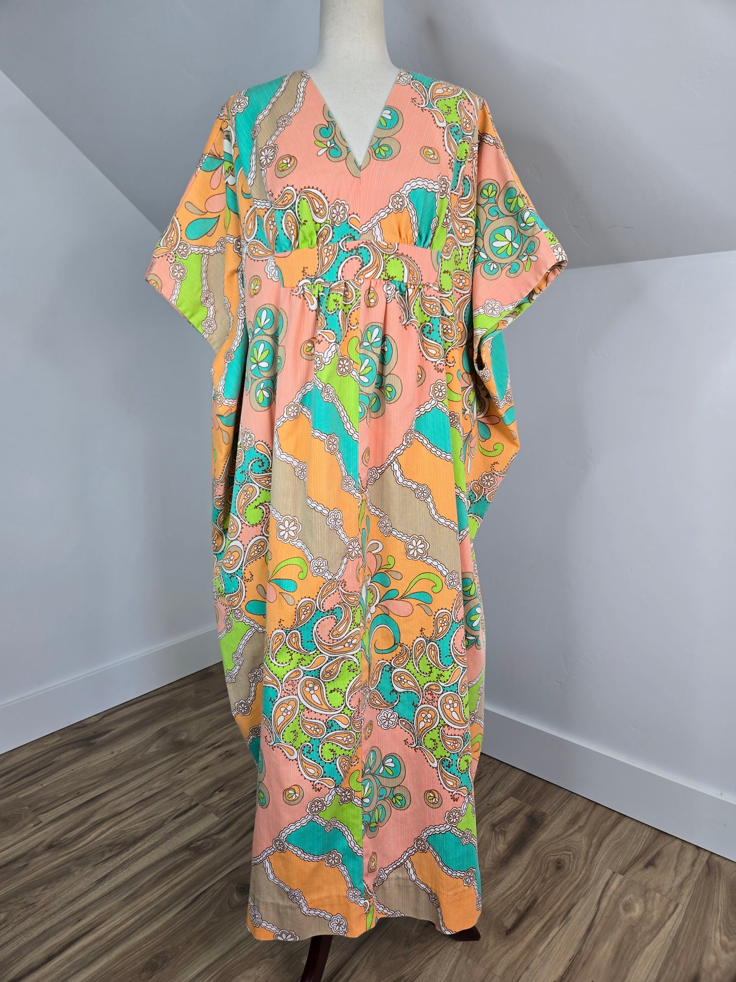 Neon and Pastel Psychedelic Print 1960s Kaftan - OS