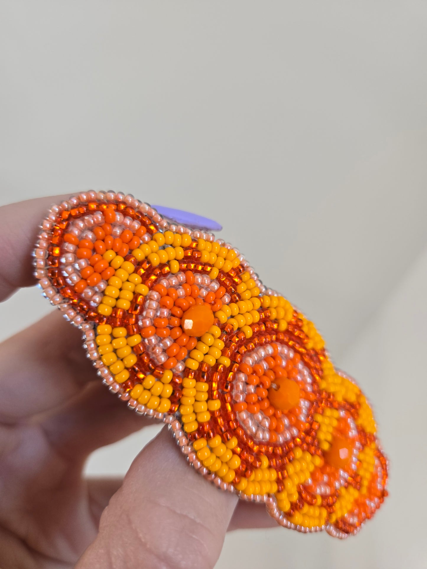 Circles Hand Beaded Hair Barrette - Orange