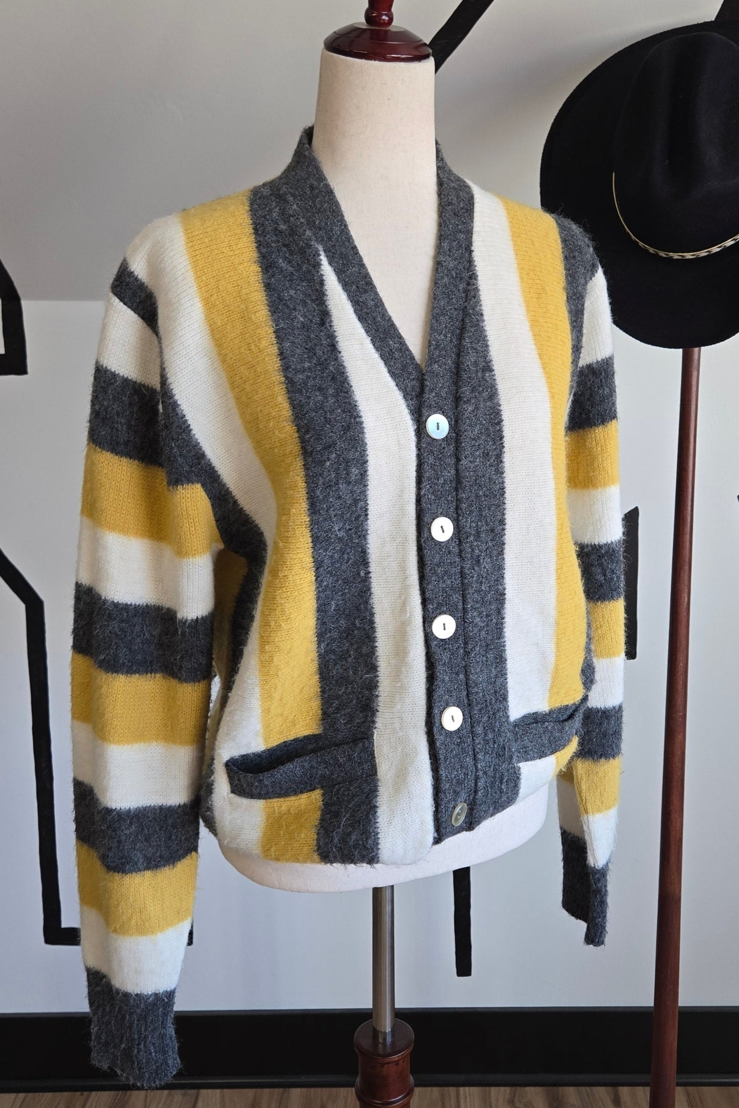Rare 1960s Campus Luxury Line Pure Orlon Acrylic Striped Cardigan - medium