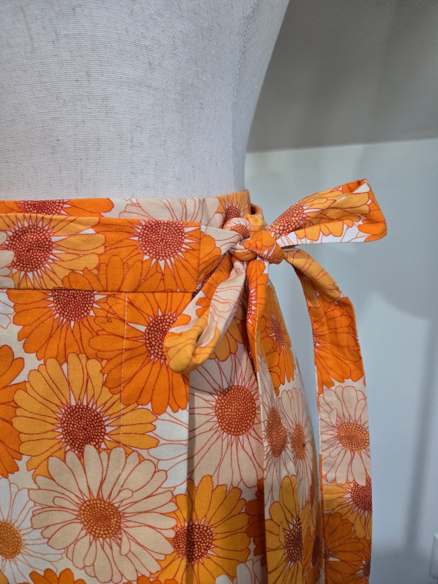 Vintage Orange Cotton Flower Power Wrap Skirt - S/M