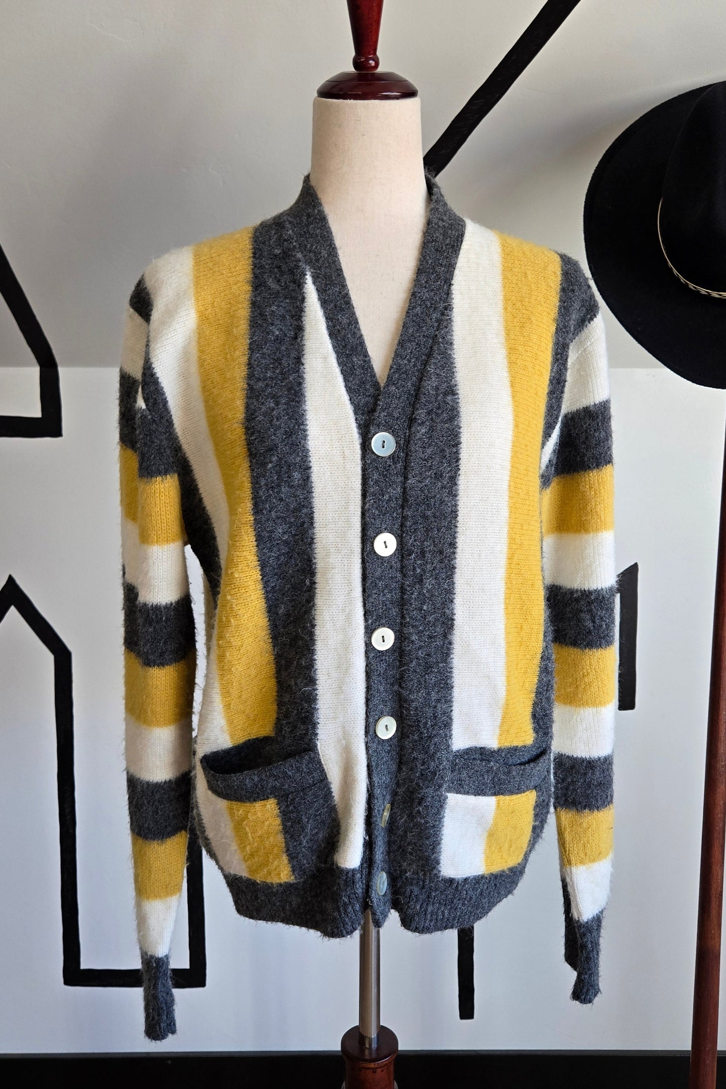 Rare 1960s Campus Luxury Line Pure Orlon Acrylic Striped Cardigan - medium