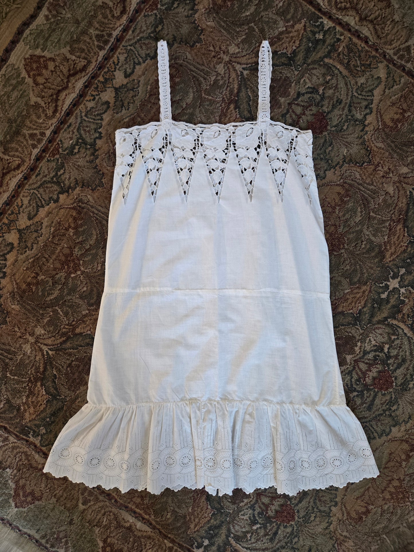 Vintage White Delicate Cotton Lace Slip Dress - small