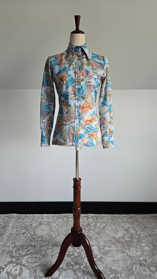 Allison Peters Vintage 70s Psychedelic Dagger Collar Shirt - XS/S
