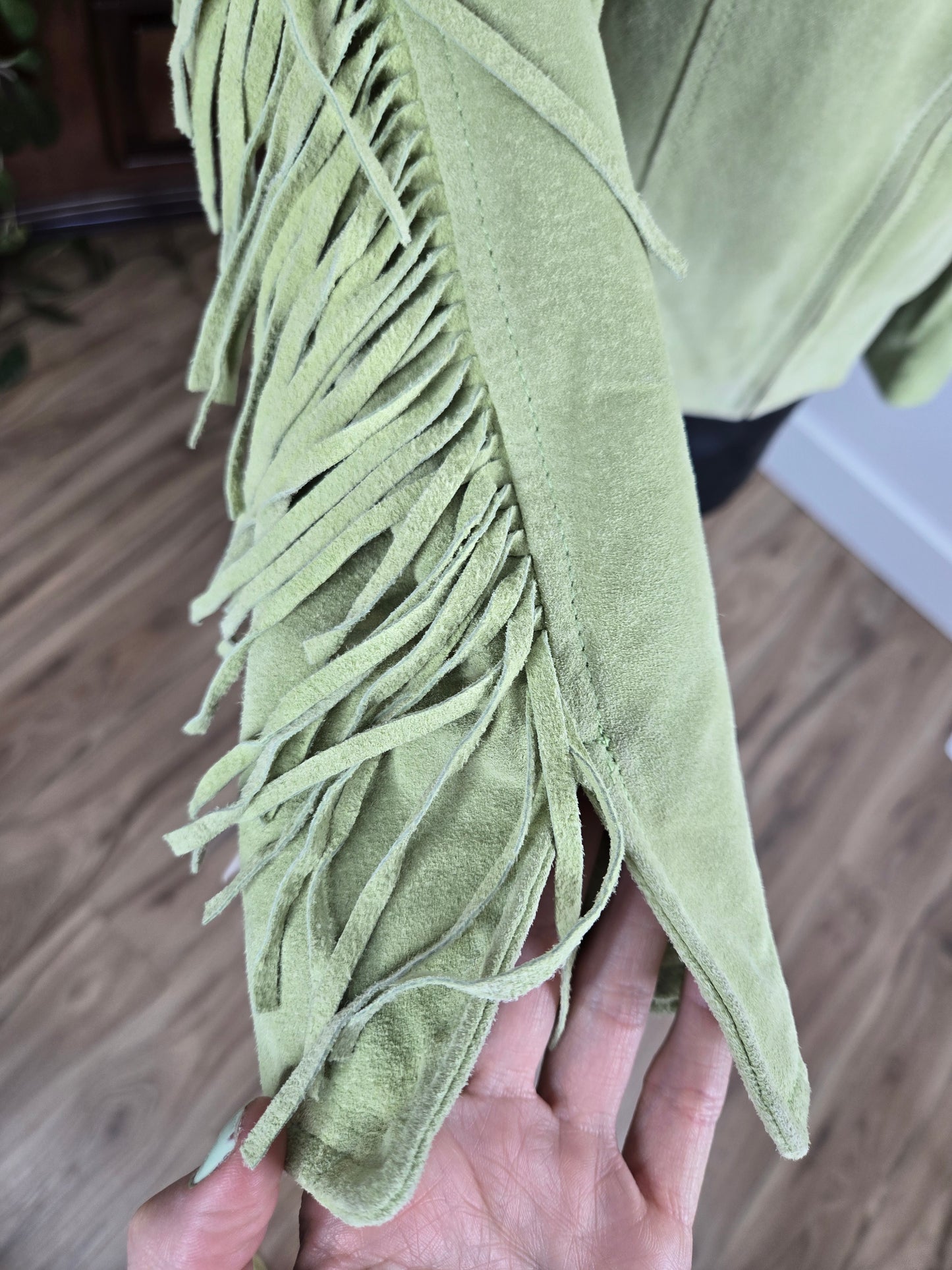 Deadstock Lime Green Suede Leather Fringe Jacket - Meidum