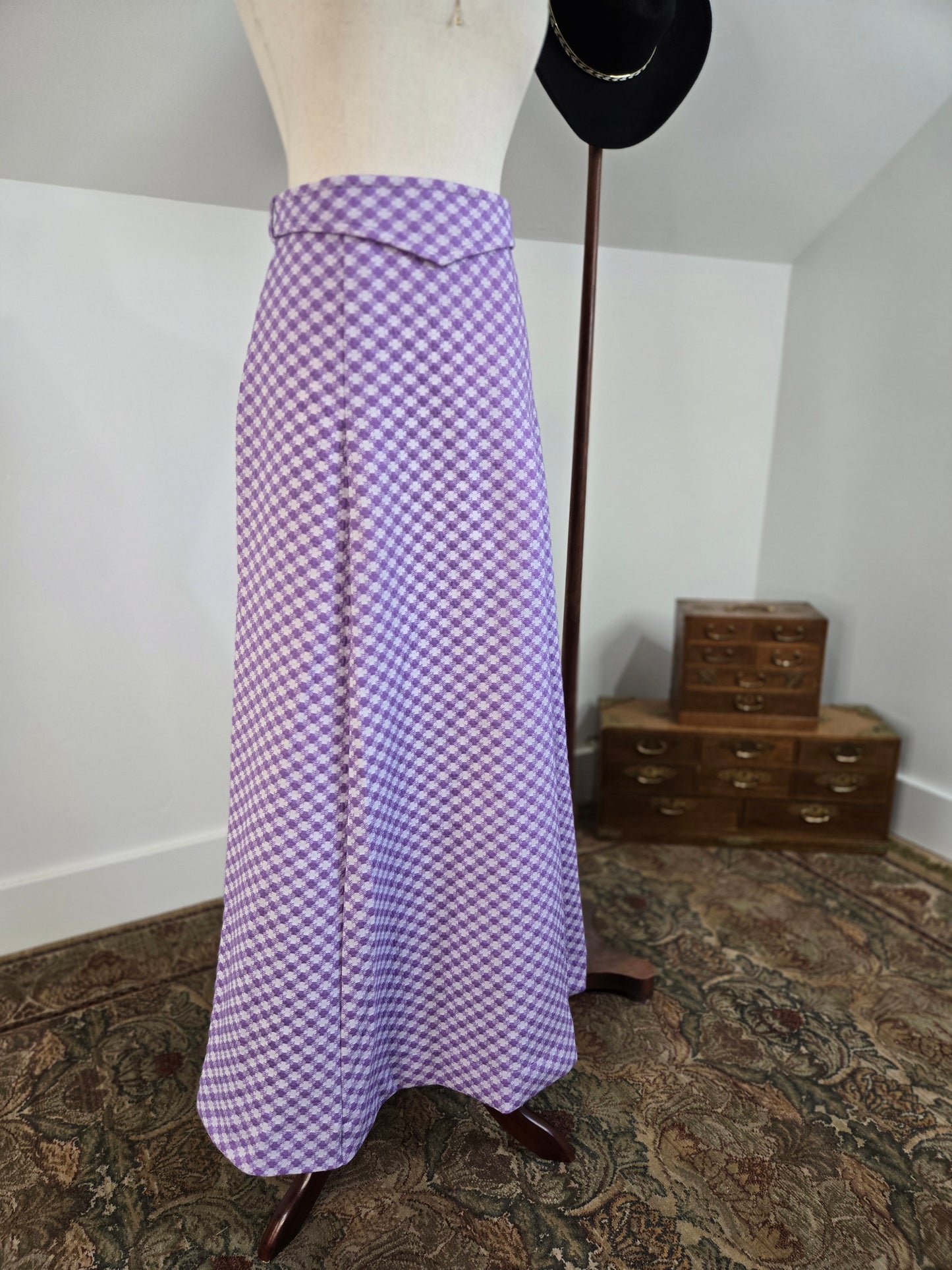 Jantzen Vintage 70s Purple and White Checkered Knit Maxi Skirt - medium
