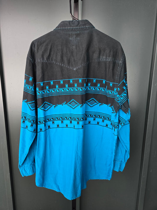 Western Frontier Vintage Blue and Black Western Button Down - XL