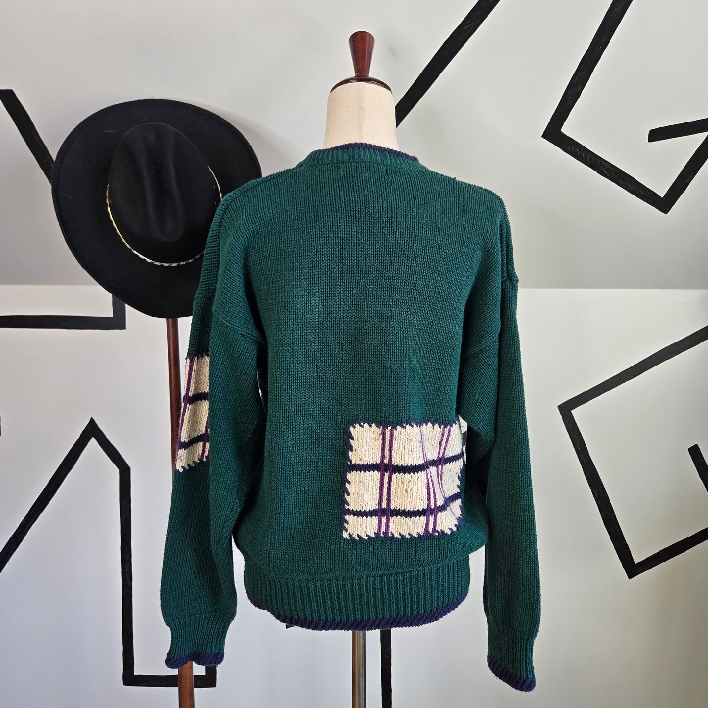 English Sports Shop Bermuda Vintage Plaid Patchwork Sweater - large