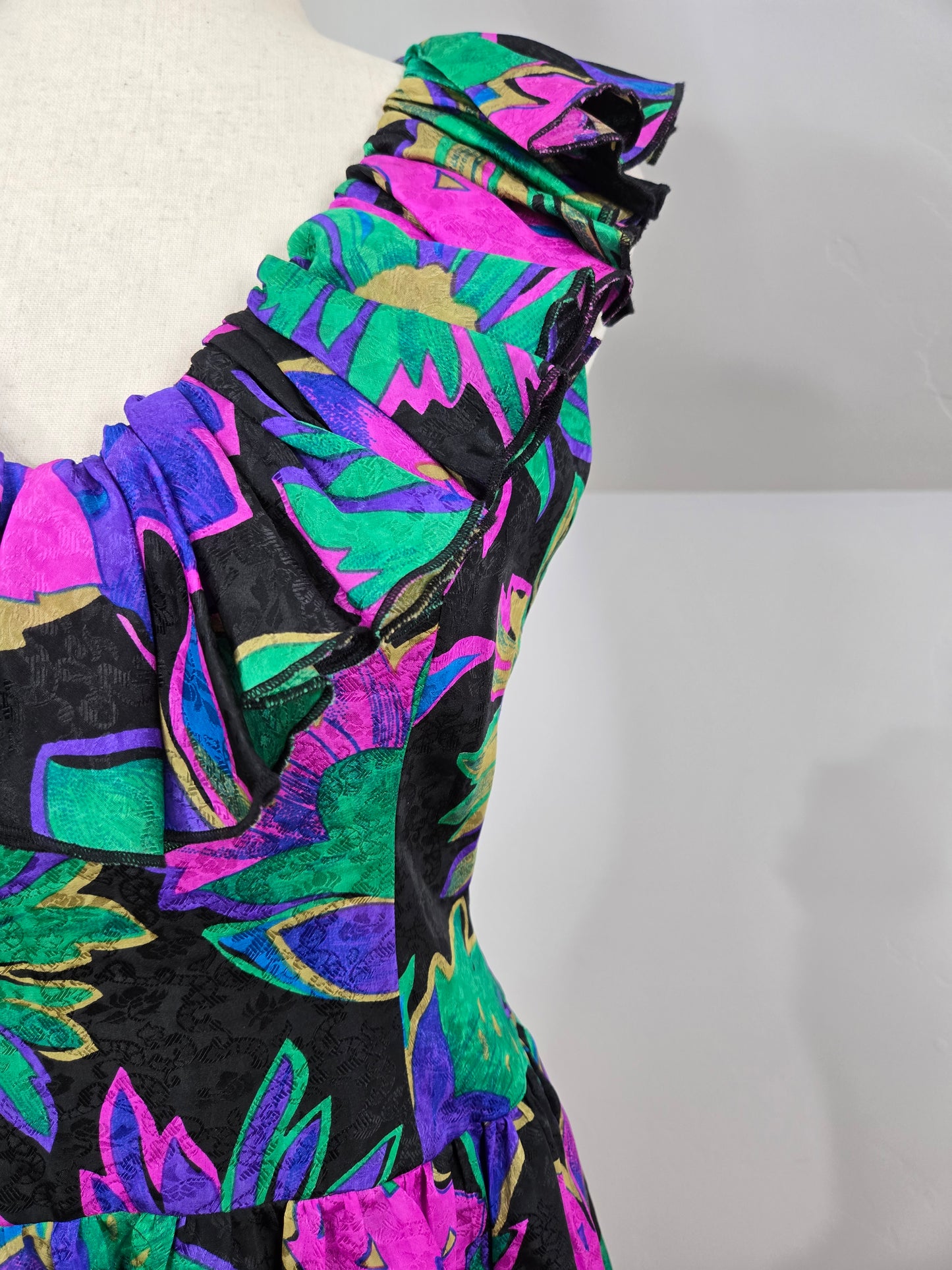 Morton Myles Vintage 1980s Silk Floral Dress - Small