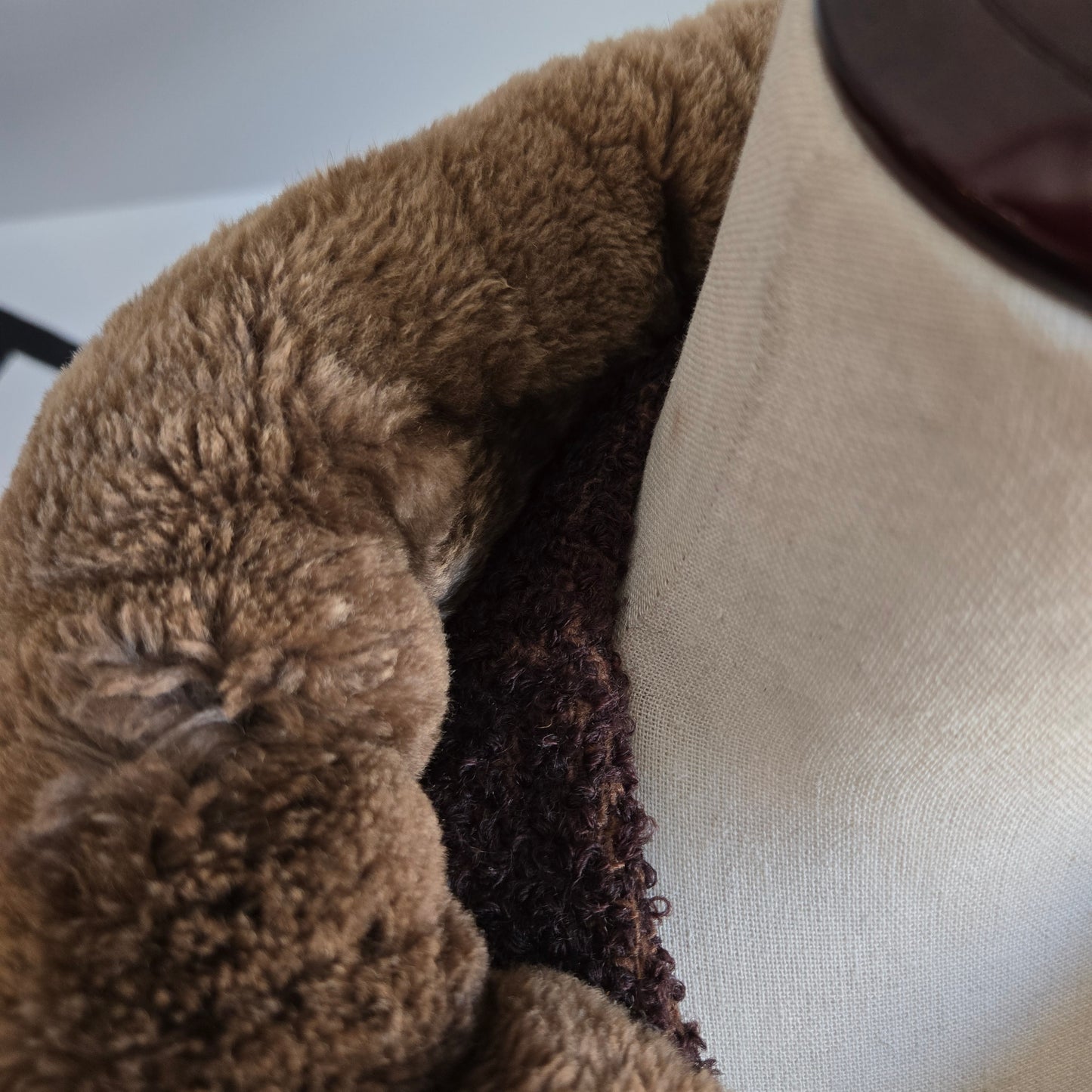 Vintage 1950s Union Made Curly Wool Peacoat with Brown Fur Collar - Large