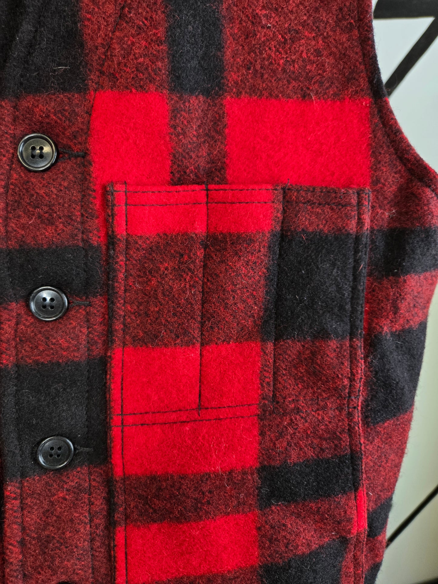 Ruff Hewn Vintage Wool Buffalo Plaid Workwear Vest - medium