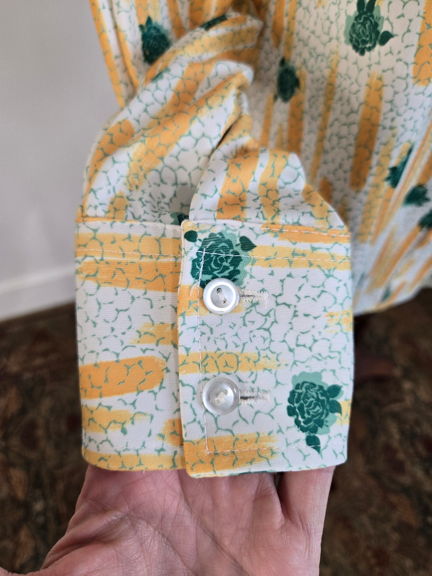 Sears Vintage 70s Nylon Floral Print Shirt - large