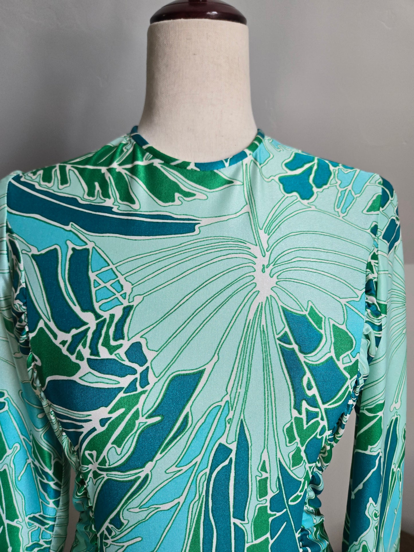 Rona California Vintage 70s Blue/Green Psychedelic Dress - medium