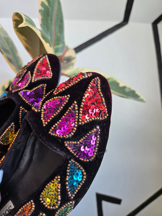 Vintage Caparros Colorful Velvet and Sequin Ballet Flats - Size 8/8.5
