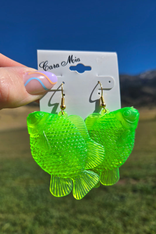 Deadstock Cara Mia Lime Green Rubber Large Tropical Fish Earrings - #1