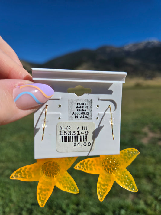 Deadstock Cara Mia Yellow Rubber Starfish Earrings - #1