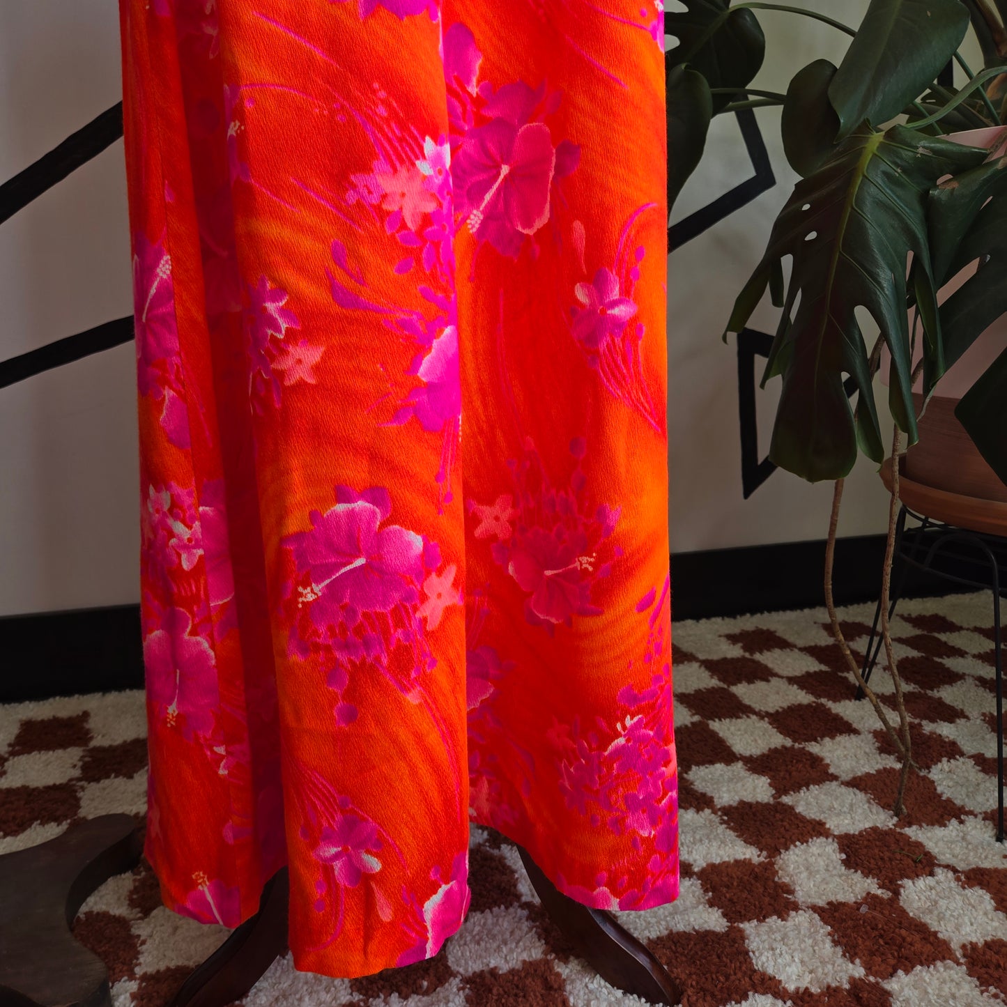 Made in Hawaii 70s Vintage Neon Day Glow Floral Dress - small