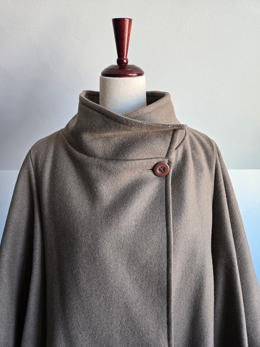 Vintage Brown Wool Poncho Coat - L/XL