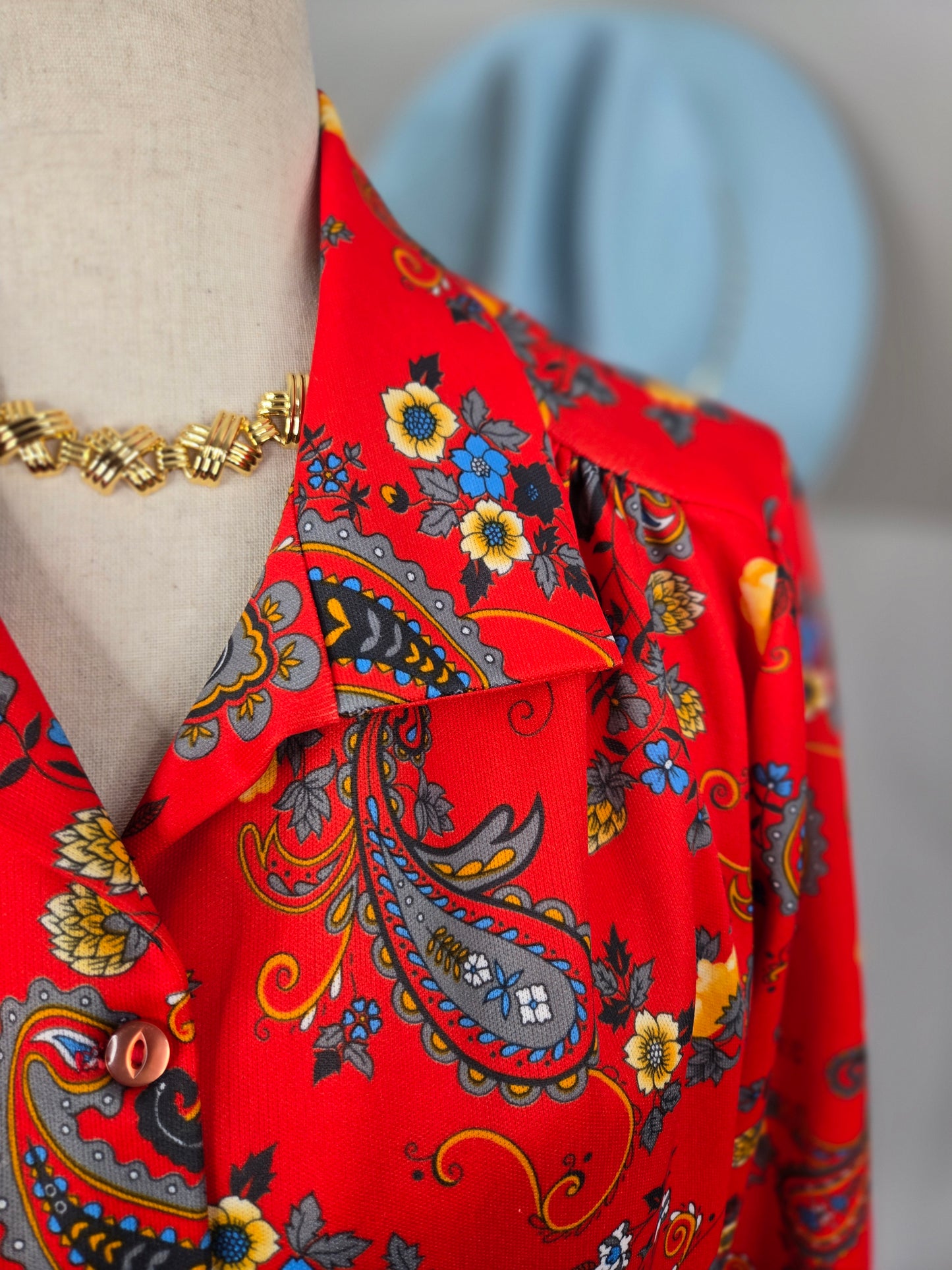 Ro-Vel of California Vintage 70s Red Paisley and Floral Print Top - large