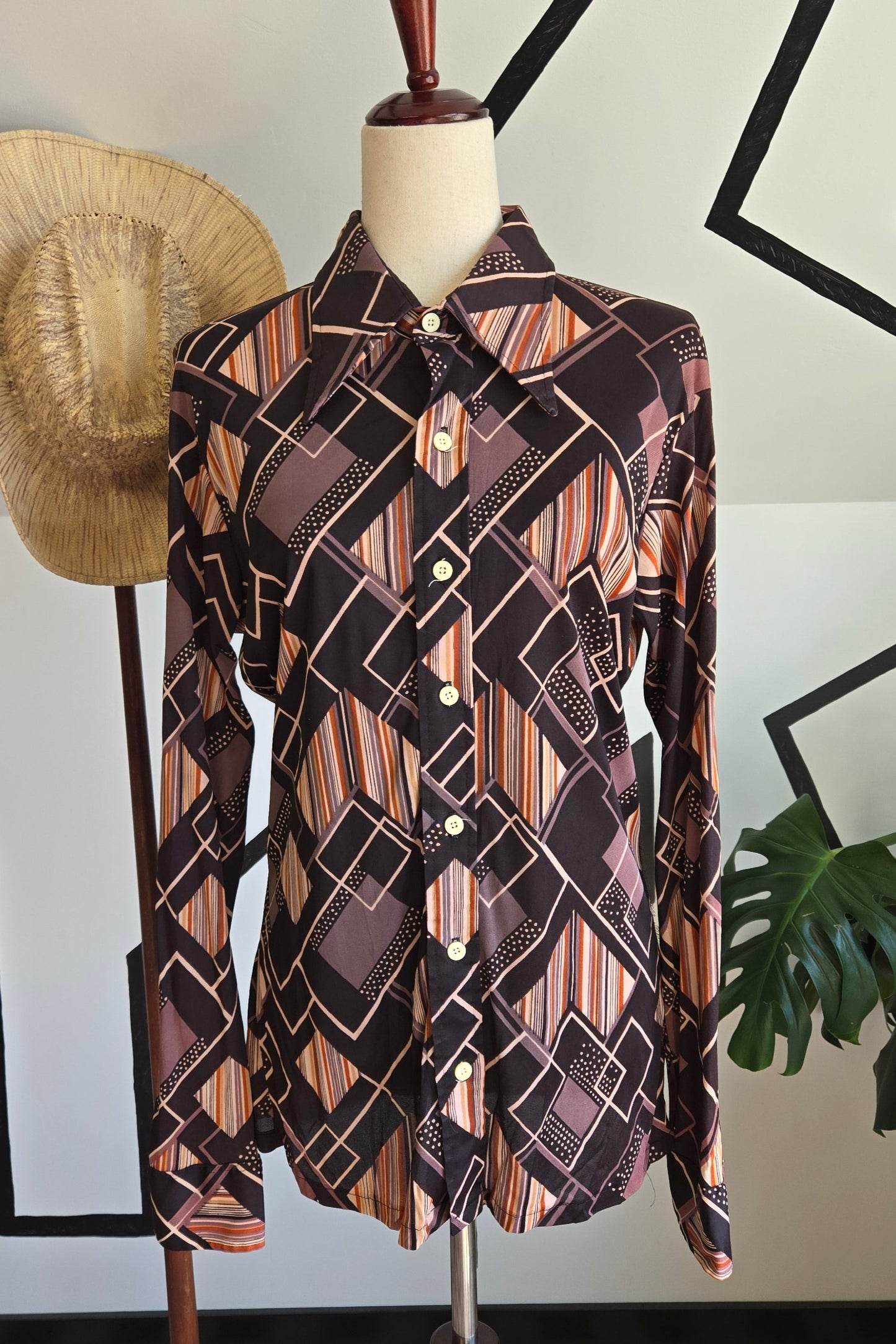 Gil Cohen for Boulet 70s Made in France Dagger Collar Printed Top - XL