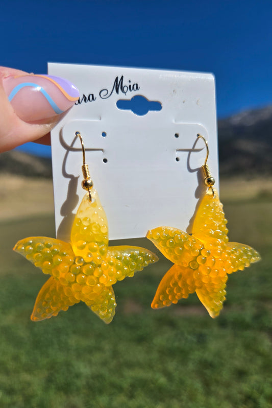 Deadstock Cara Mia Yellow Rubber Starfish Earrings - #1