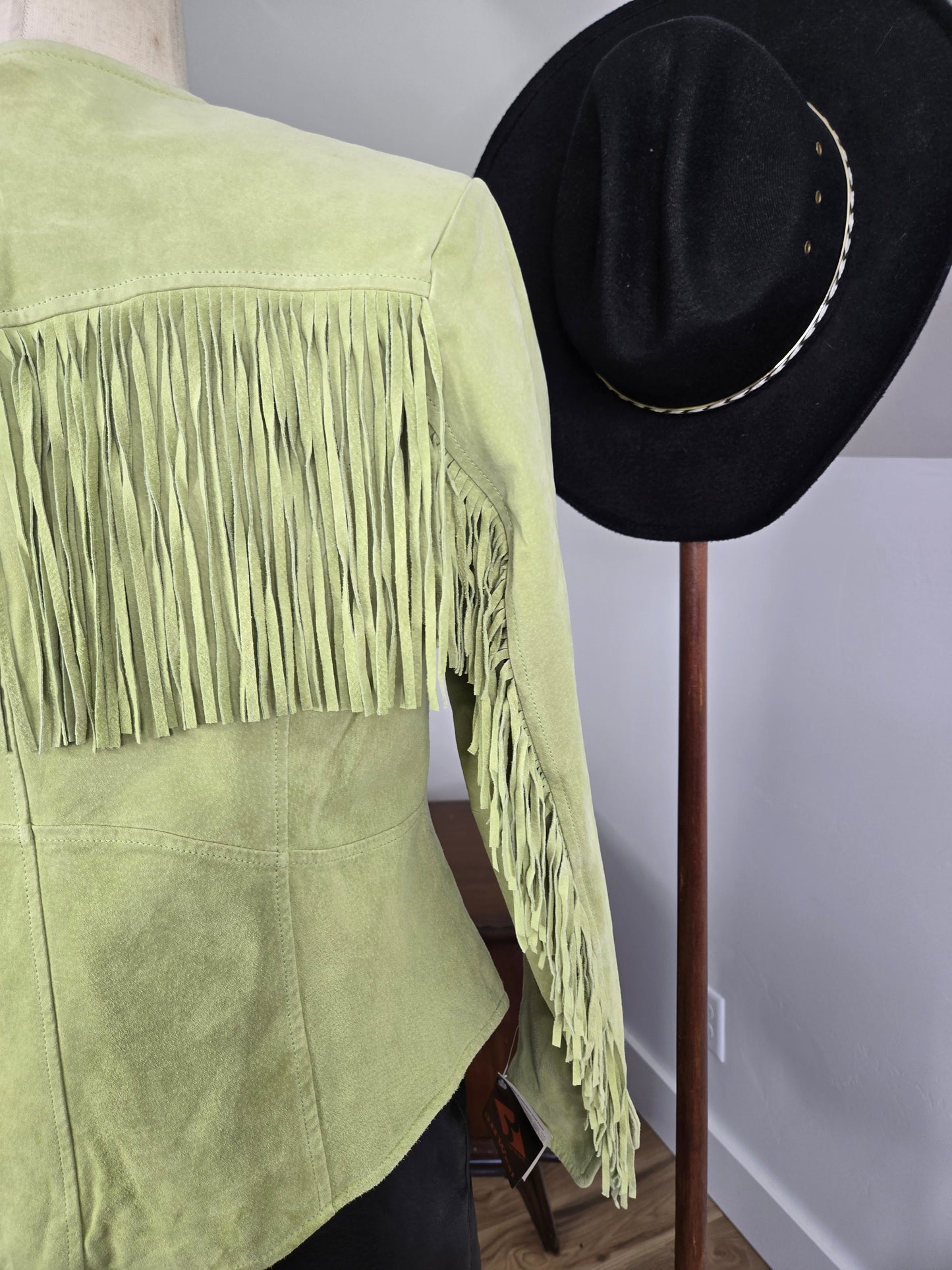 Deadstock Lime Green Suede Leather Fringe Jacket - Meidum